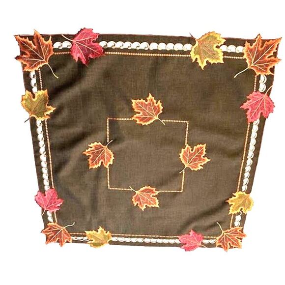 WIMPOLE STREET CREATIONS Embroidered Fall Leaves‎ 32" Square Tablecloth - Picture 1 of 3